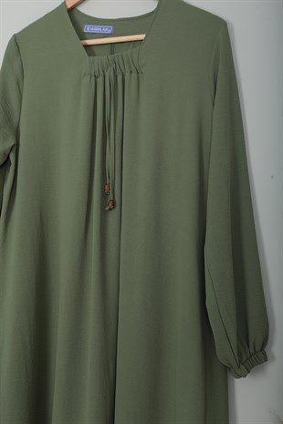 Kadın Haki Önü Büzgülü Ayrobin Elbise