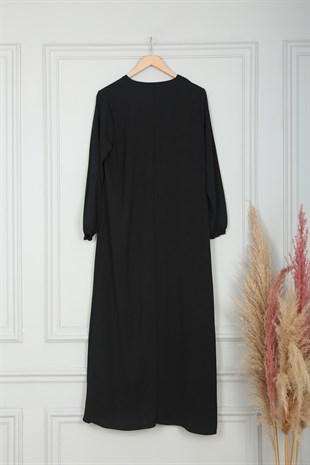 Kadın Siyah Önü Büzgülü Ayrobin Elbise