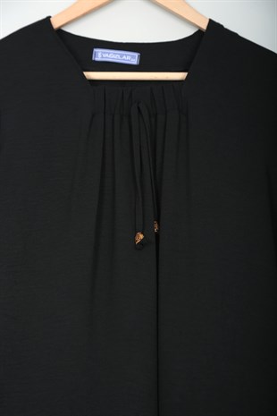Kadın Siyah Önü Büzgülü Ayrobin Elbise