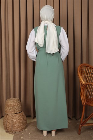 Kadın Su Yeşili Kolyeli Kuşaklı Elbise