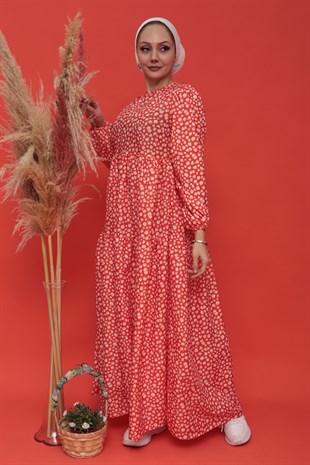 Kadın Turuncu Çicek Desenli Elbise