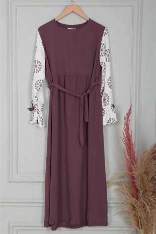 Kadın Violet Kolları Desenli Elbise