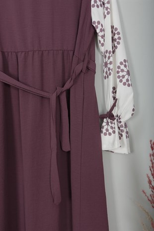 Kadın Violet Kolları Desenli Elbise