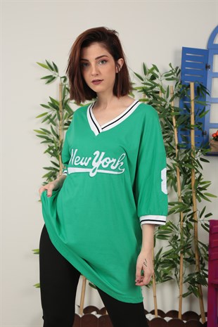 Kadın Yeşil Baskılı Oversize Tshirt