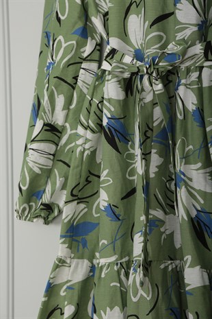 Kadın Yeşil Çiçek Desenli Elbise