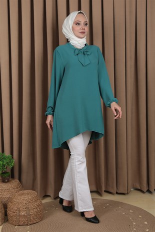 Kadın Yeşil Kravatlı Ayrobin Tunik