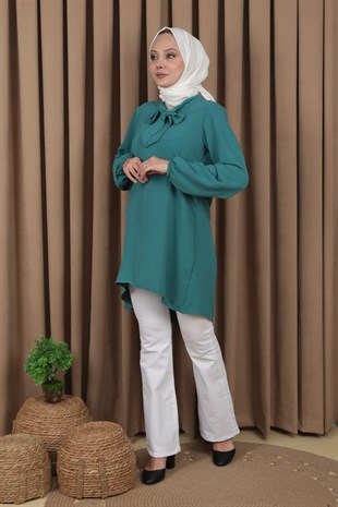 Kadın Yeşil Kravatlı Ayrobin Tunik
